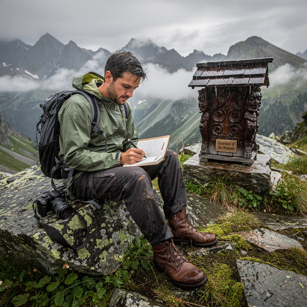 自然の中で使用される登山用靴とストックのクローズアップ